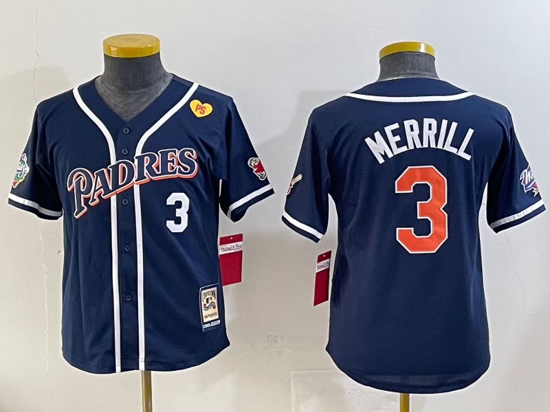 Youth 2025 San Diego Padres 3 Merrill Blue Throwback Game Nike MLB Jersey style 4
